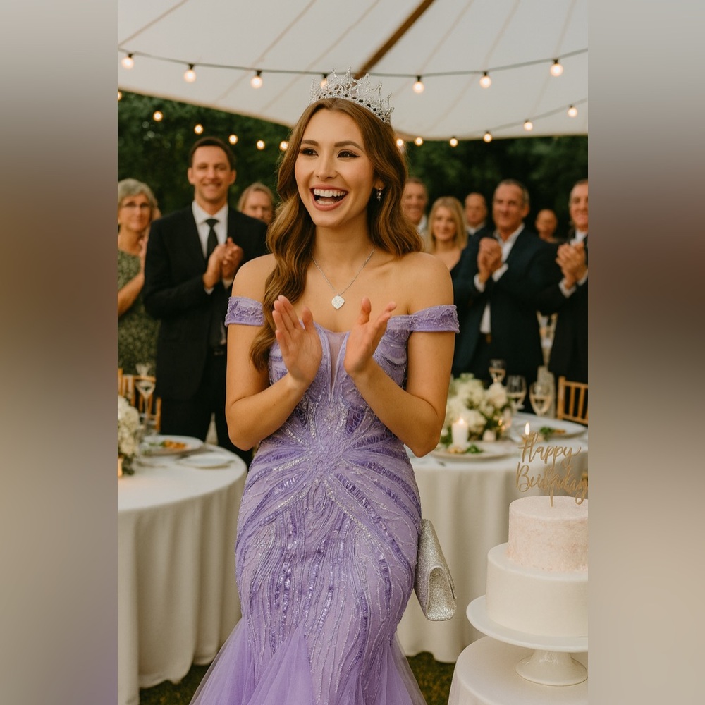 Elegant Purple Off-Shoulder Evening Gown - Picture 3 of 12